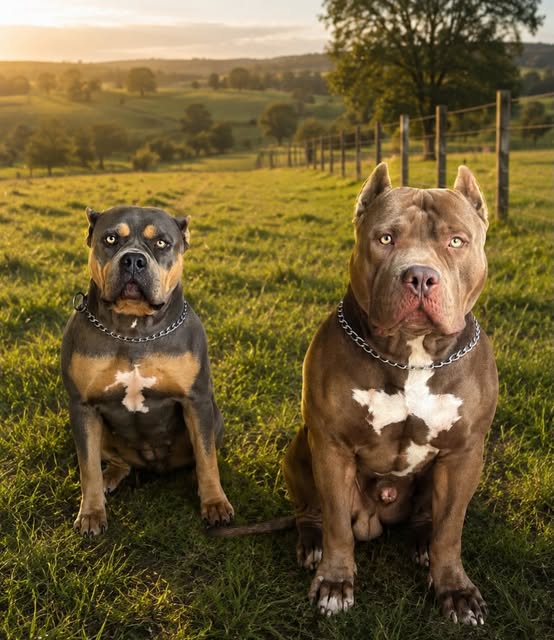 Dois cães da Ballin Bull Kennel no campo